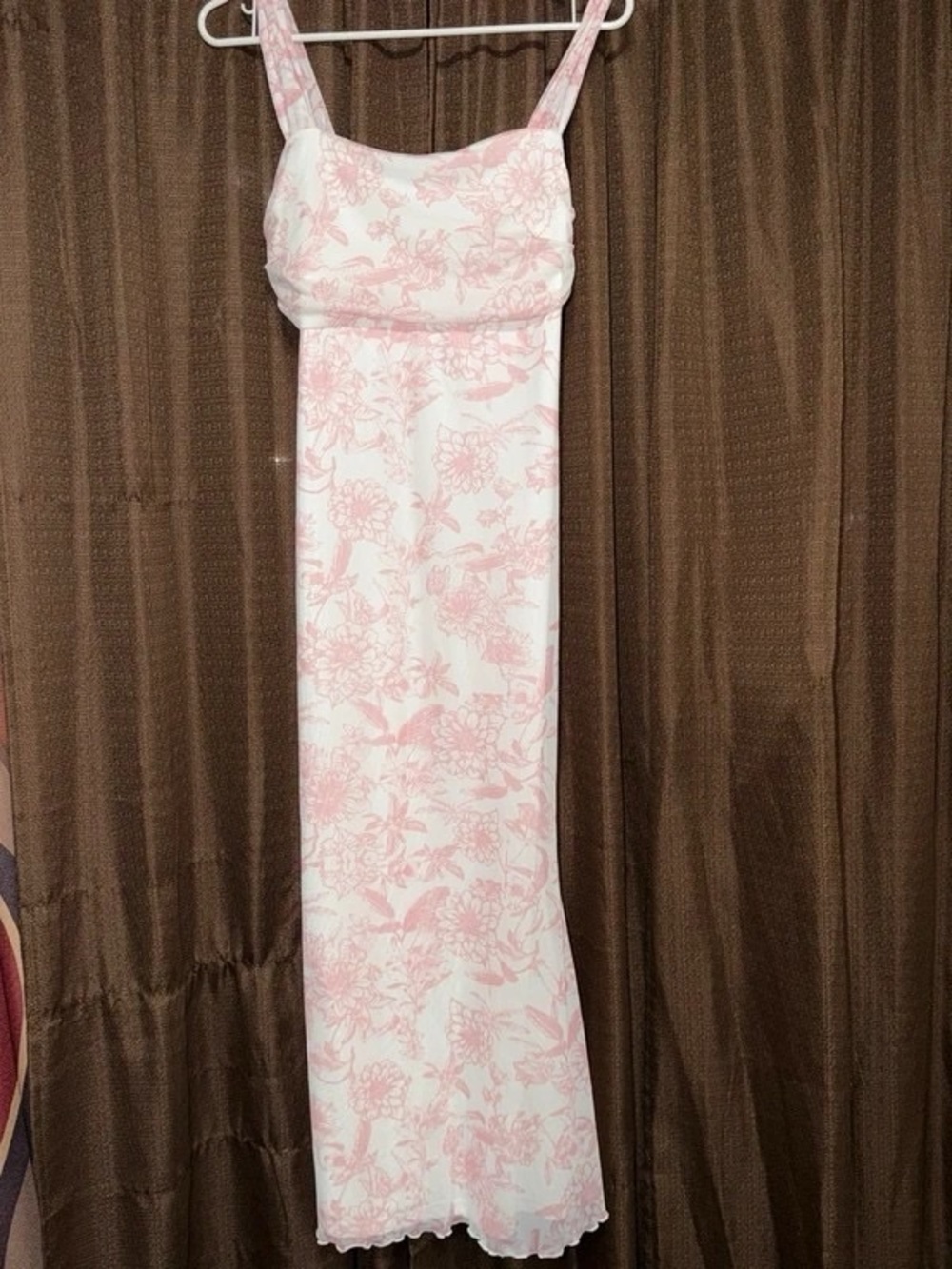 Pink Floral Empire Maxi Dress with Adjustable Straps
